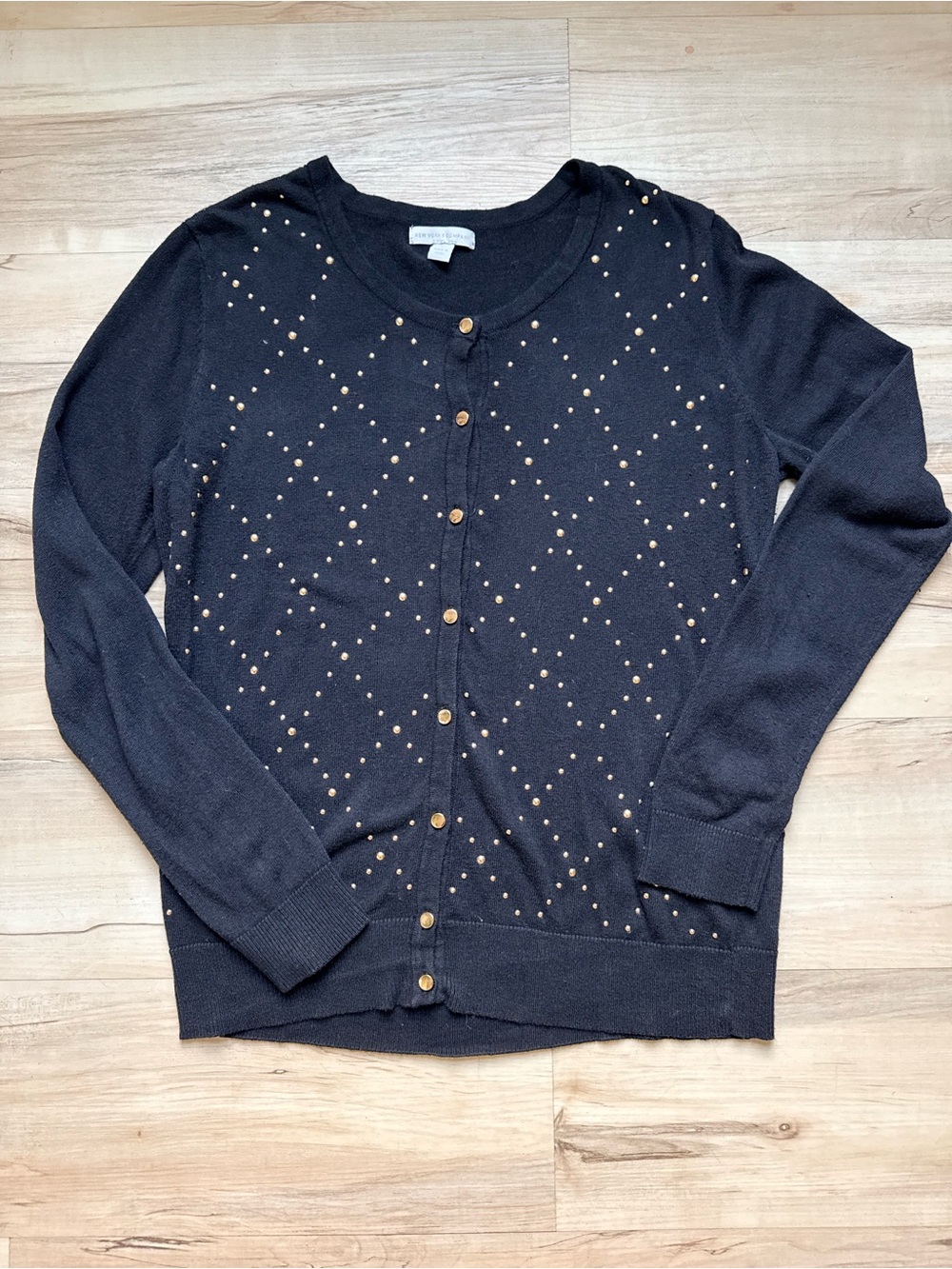 LOFT Black Cardigan with Gold Stud Accents